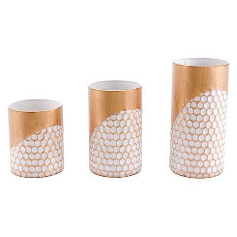 Kandly  Honeycomb Set Of 3 Candle Holders Gold